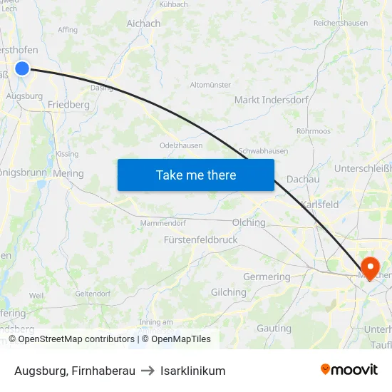 Augsburg, Firnhaberau to Isarklinikum map