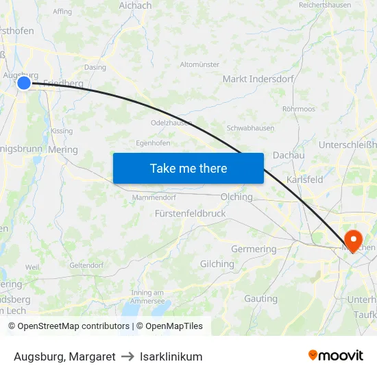 Augsburg, Margaret to Isarklinikum map