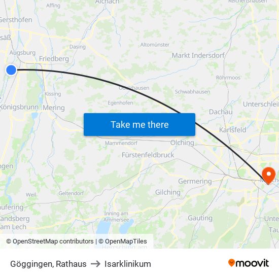 Göggingen, Rathaus to Isarklinikum map