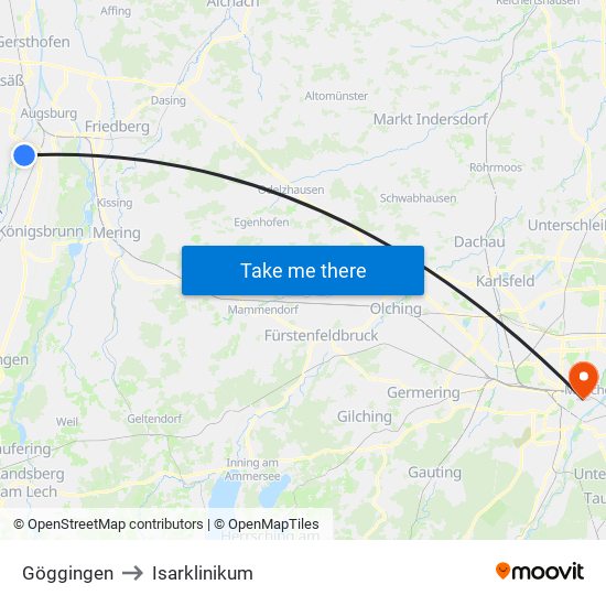 Göggingen to Isarklinikum map