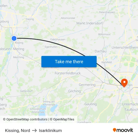 Kissing, Nord to Isarklinikum map