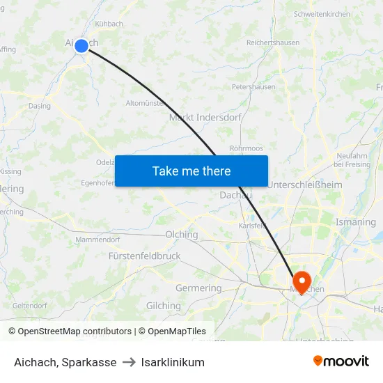 Aichach, Sparkasse to Isarklinikum map