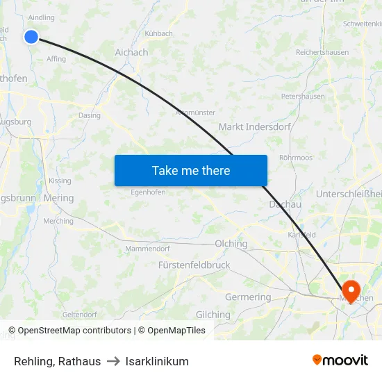 Rehling, Rathaus to Isarklinikum map