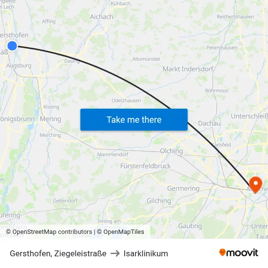 Gersthofen, Ziegeleistraße to Isarklinikum map
