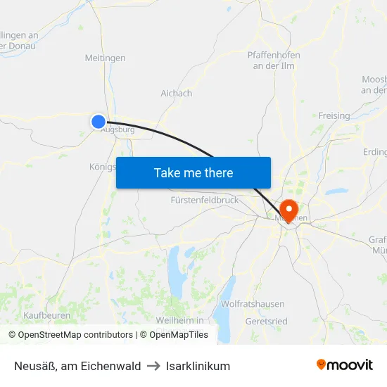 Neusäß, am Eichenwald to Isarklinikum map