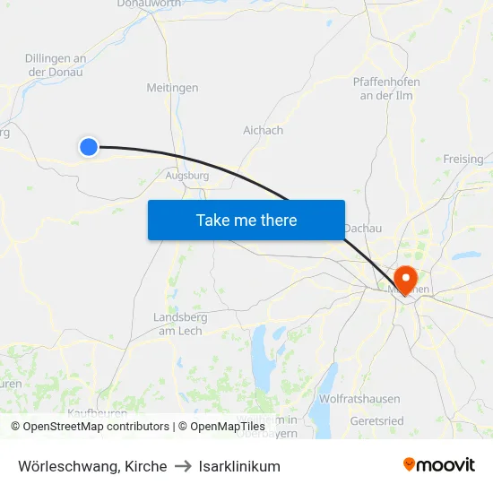 Wörleschwang, Kirche to Isarklinikum map