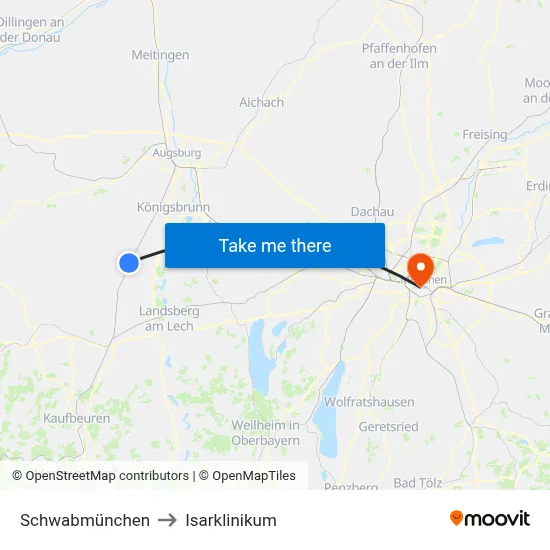 Schwabmünchen to Isarklinikum map
