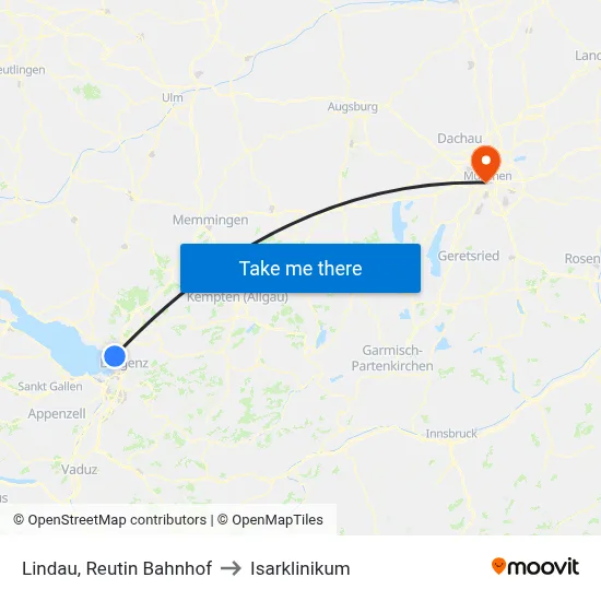 Lindau, Reutin Bahnhof to Isarklinikum map