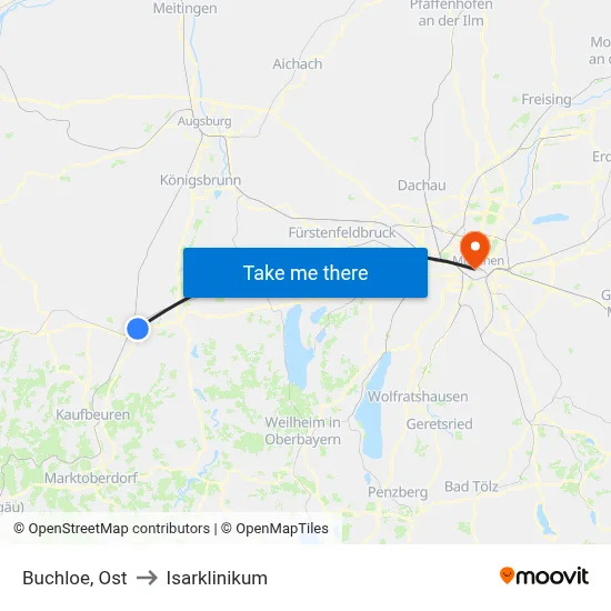 Buchloe, Ost to Isarklinikum map