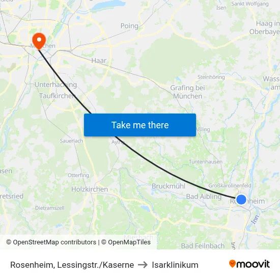 Rosenheim, Lessingstr./Kaserne to Isarklinikum map