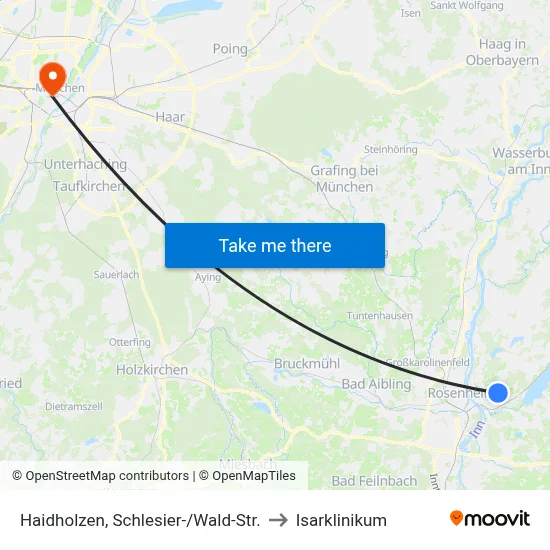 Haidholzen, Schlesier-/Wald-Str. to Isarklinikum map