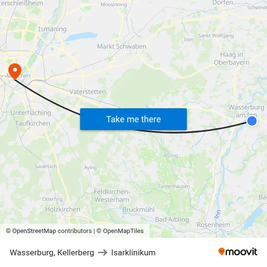 Wasserburg, Kellerberg to Isarklinikum map