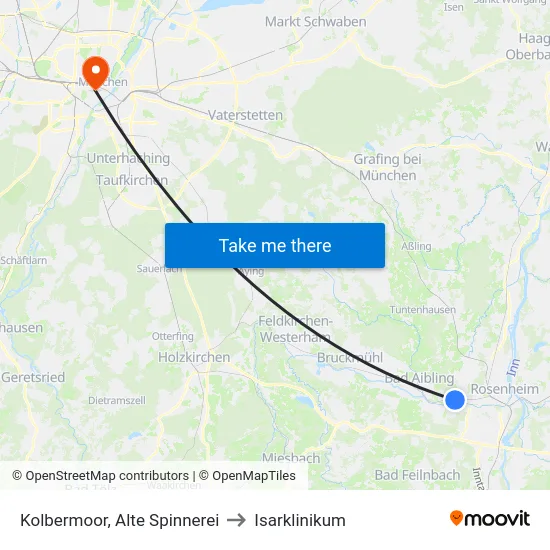Kolbermoor, Alte Spinnerei to Isarklinikum map