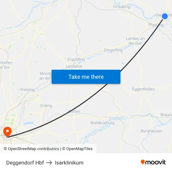 Deggendorf Hbf to Isarklinikum map