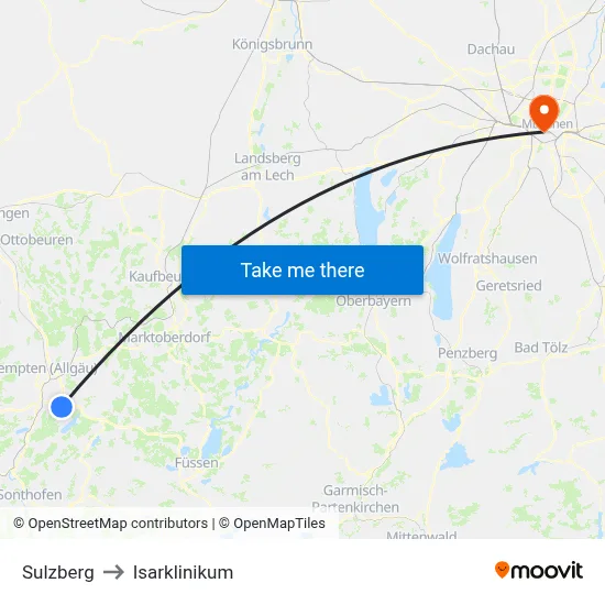 Sulzberg to Isarklinikum map