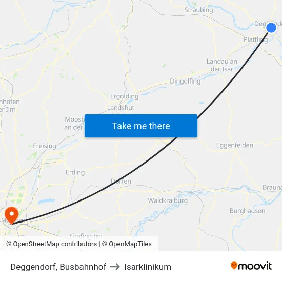 Deggendorf, Busbahnhof to Isarklinikum map