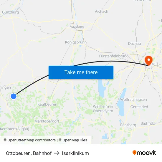 Ottobeuren, Bahnhof to Isarklinikum map