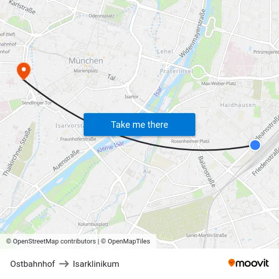 Ostbahnhof to Isarklinikum map