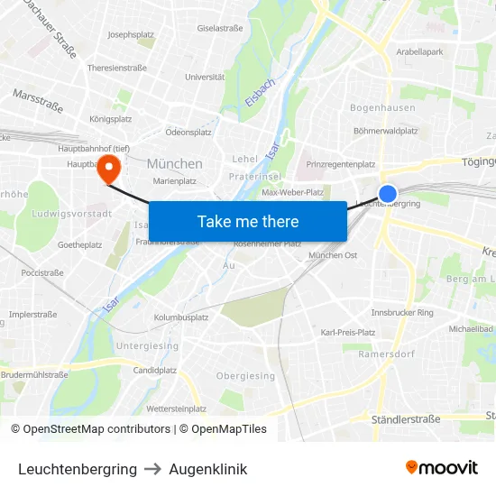 Leuchtenbergring to Augenklinik map