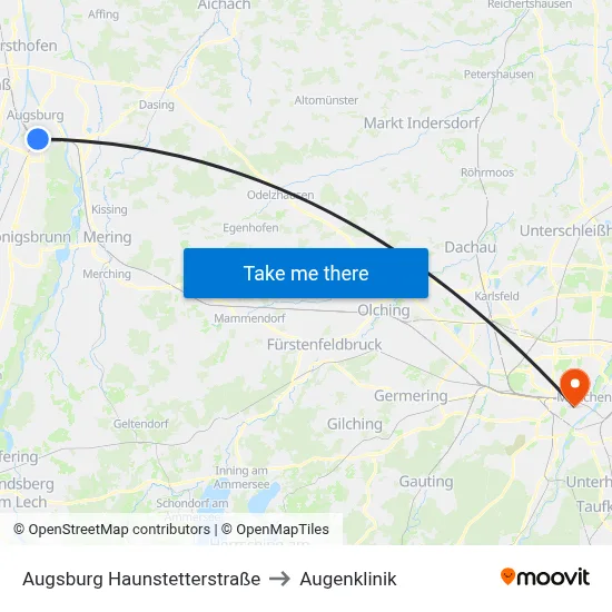 Augsburg Haunstetterstraße to Augenklinik map