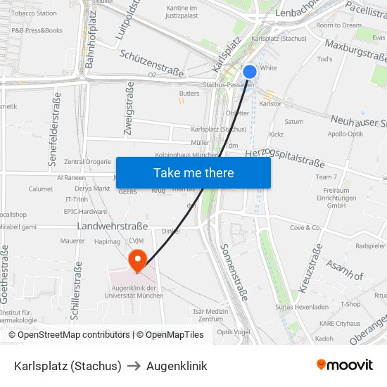 Karlsplatz (Stachus) to Augenklinik map