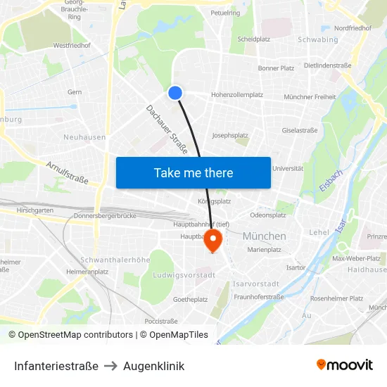 Infanteriestraße to Augenklinik map