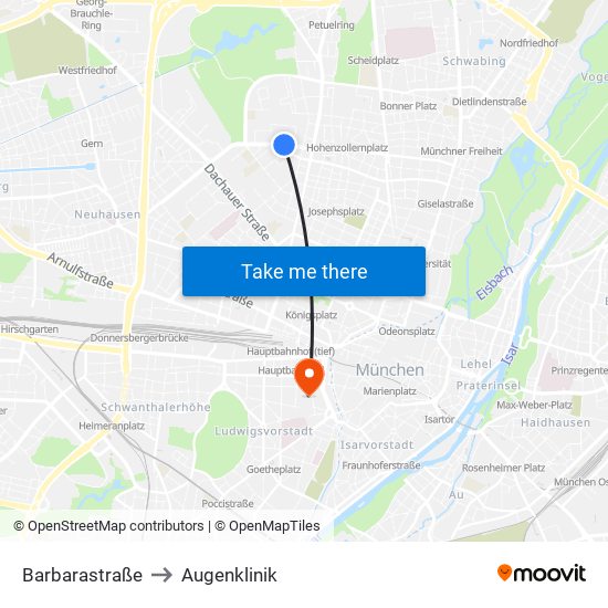 Barbarastraße to Augenklinik map
