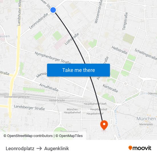 Leonrodplatz to Augenklinik map