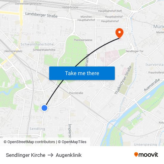 Sendlinger Kirche to Augenklinik map
