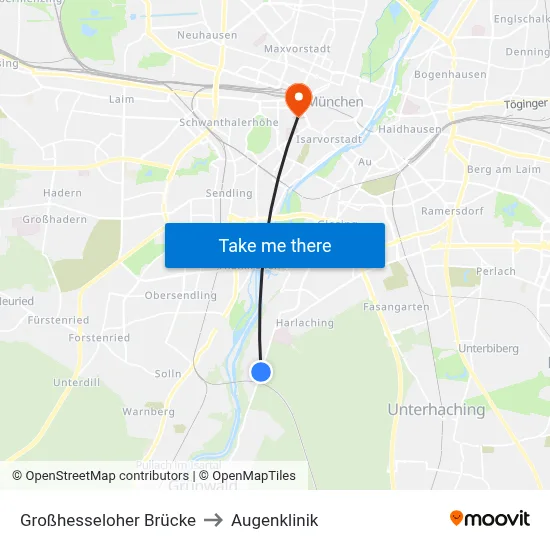 Großhesseloher Brücke to Augenklinik map