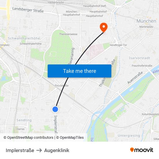 Implerstraße to Augenklinik map
