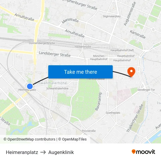 Heimeranplatz to Augenklinik map