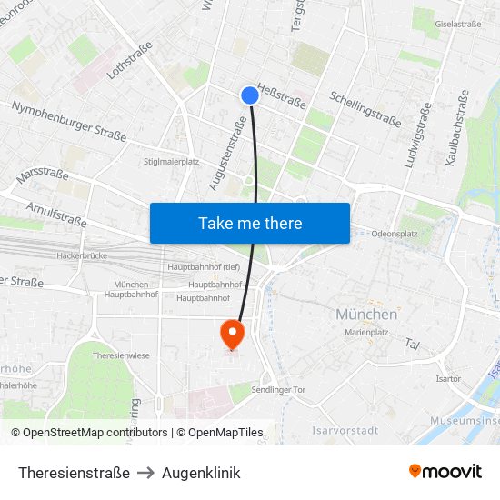 Theresienstraße to Augenklinik map