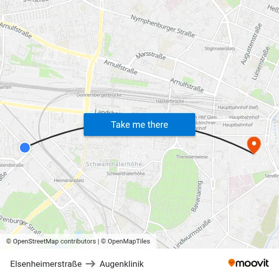 Elsenheimerstraße to Augenklinik map