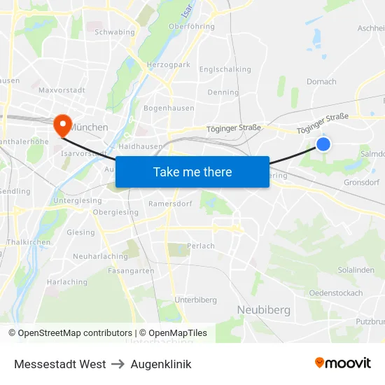 Messestadt West to Augenklinik map