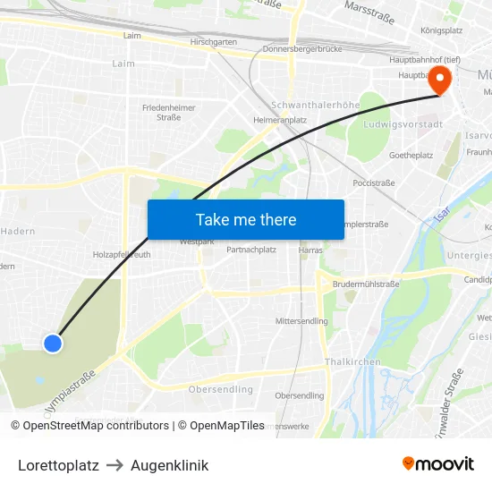 Lorettoplatz to Augenklinik map