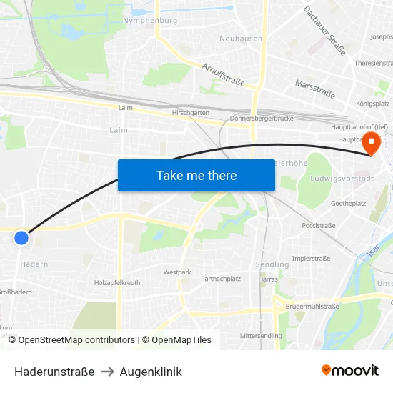 Haderunstraße to Augenklinik map