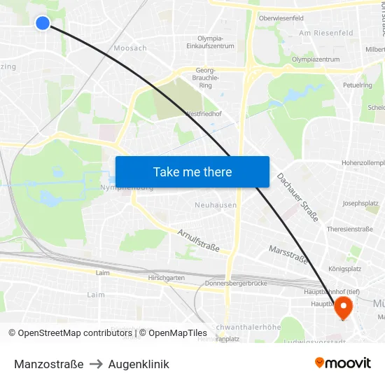 Manzostraße to Augenklinik map