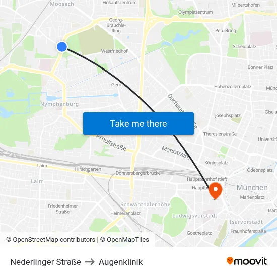 Nederlinger Straße to Augenklinik map