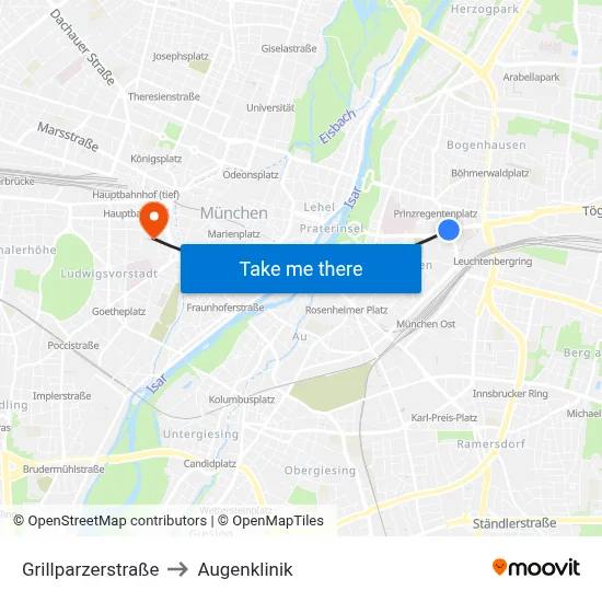 Grillparzerstraße to Augenklinik map