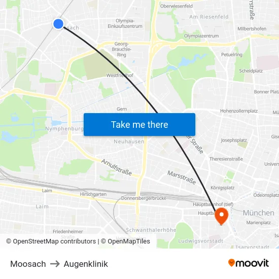 Moosach to Augenklinik map