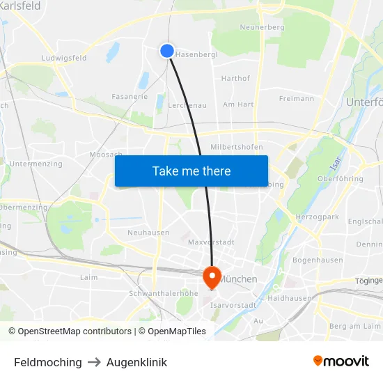 Feldmoching to Augenklinik map