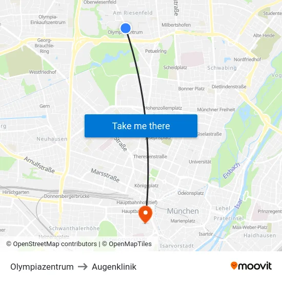 Olympiazentrum to Augenklinik map