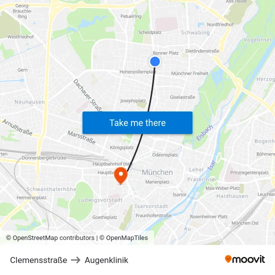 Clemensstraße to Augenklinik map