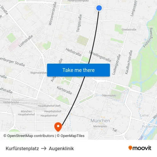 Kurfürstenplatz to Augenklinik map