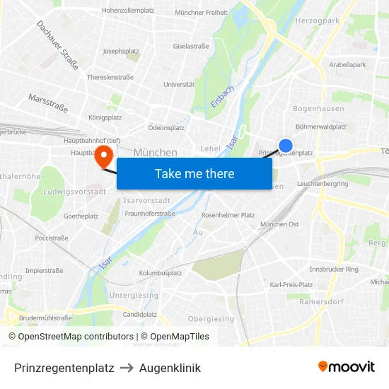 Prinzregentenplatz to Augenklinik map