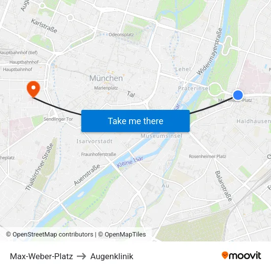 Max-Weber-Platz to Augenklinik map