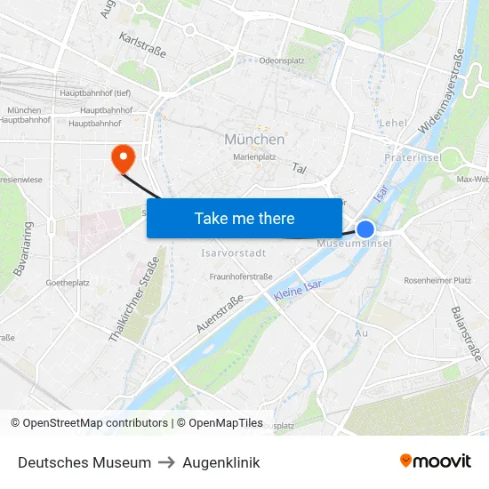 Deutsches Museum to Augenklinik map