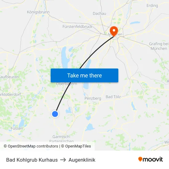 Bad Kohlgrub Kurhaus to Augenklinik map