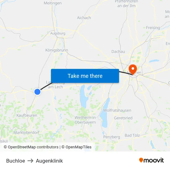 Buchloe to Augenklinik map